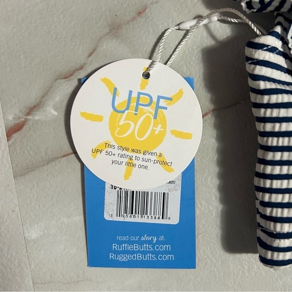 NWT Ruffle Butts Navy Seersucker Waterfall Tankini Top Baby Blue White Red - Picture 6 of 6